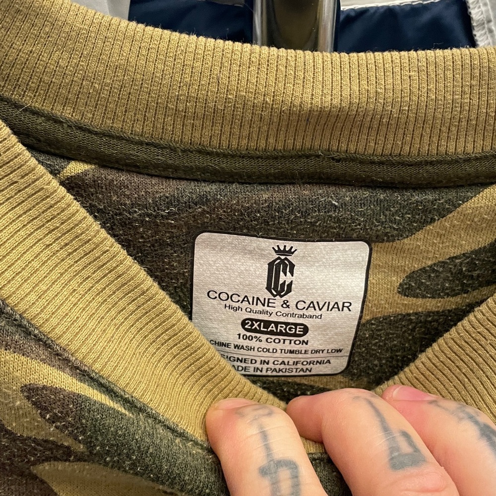 Cocaine & Caviar. Camo Green Men's Sweater - Picture 3 of 3
